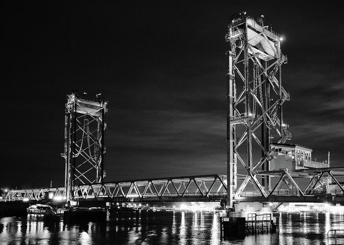 Acros Greeting Card featuring the photograph Memorial Bridge, A Night In Monochrome. by Jeff Sinon