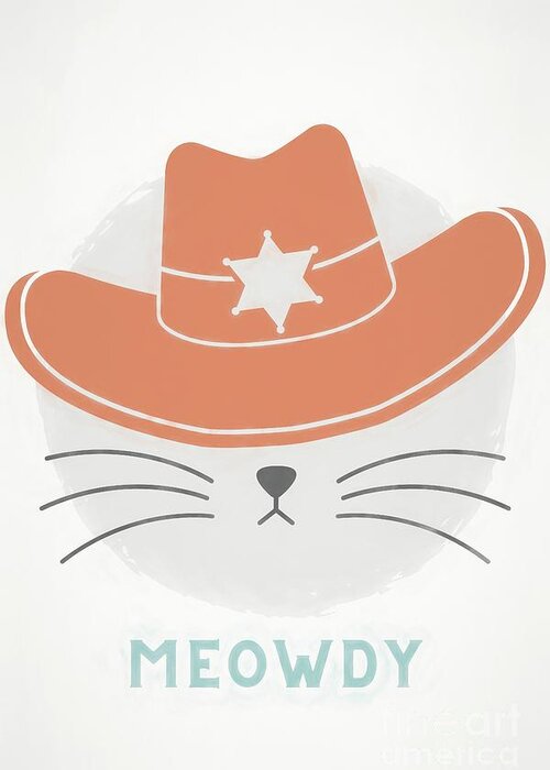Cat Greeting Card featuring the digital art Meowdy by Andrea Anderegg