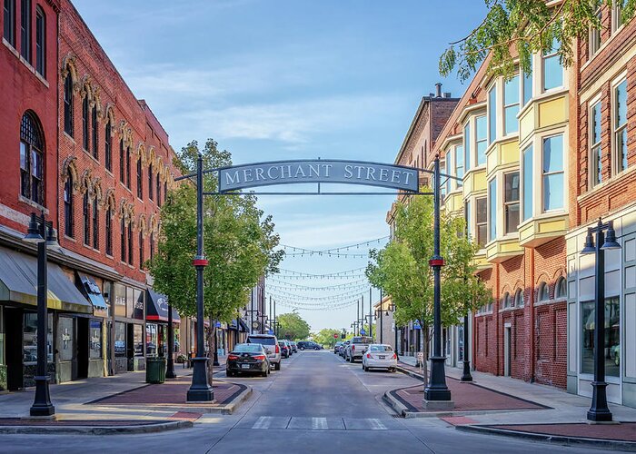 Merchant Street Arch Greeting Card featuring the photograph Merchant Street Arch - Decatur, Illinois by Susan Rissi Tregoning