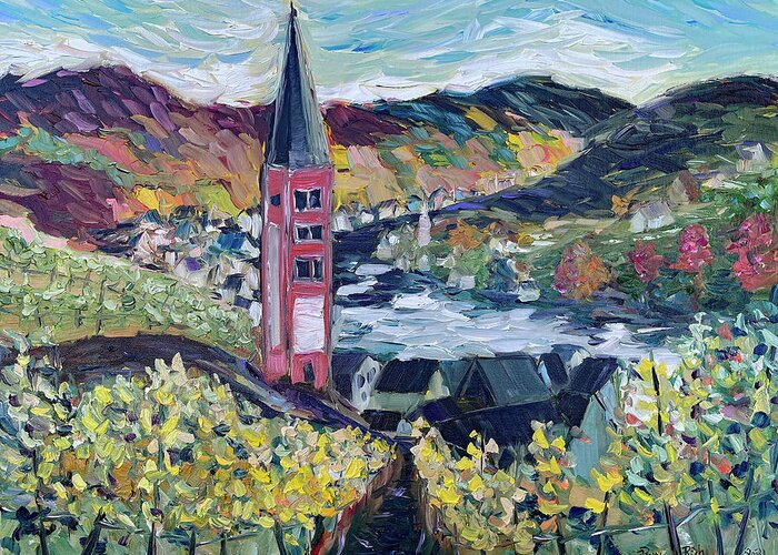 Merl Greeting Card featuring the painting Merl Vineyard Germany by Roxy Rich