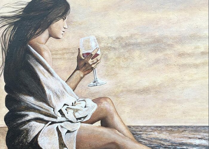 Merlot Greeting Card featuring the painting Merlot at Seaside by Glenda Stevens