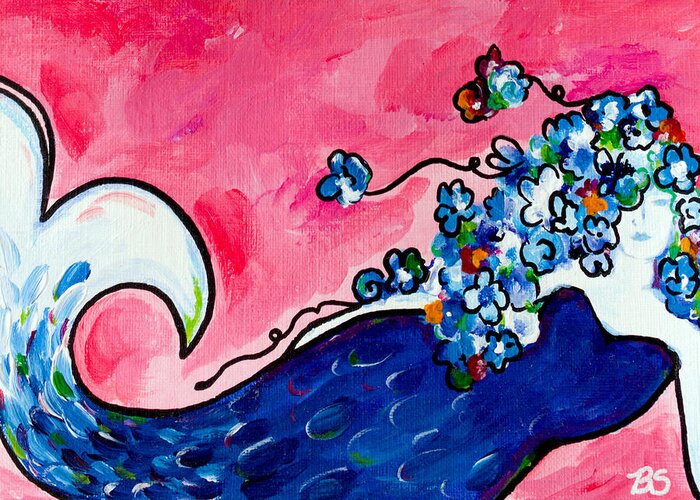 Pink Greeting Card featuring the painting Mermaid by Beth Ann Scott
