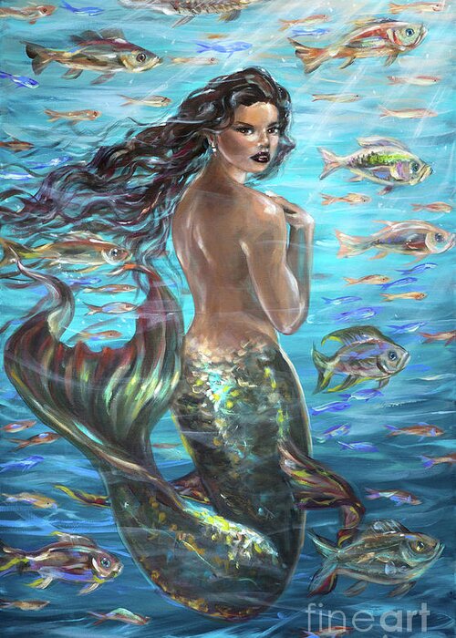 Mermaids Greeting Card featuring the painting Mermaid Turning Away by Linda Olsen