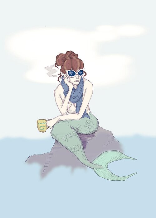 Mermaid Greeting Card featuring the drawing Mermaid Vibes by Ludwig Van Bacon