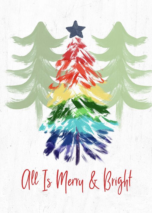 Rainbow Greeting Card featuring the digital art Merry And Bright Rainbow Christmas- Art by Linda Woods by Linda Woods