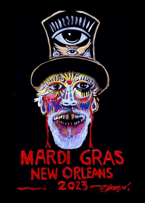 Mardi Gras 2023 Greeting Card featuring the painting Mardi Gras 2023 by Amzie Adams