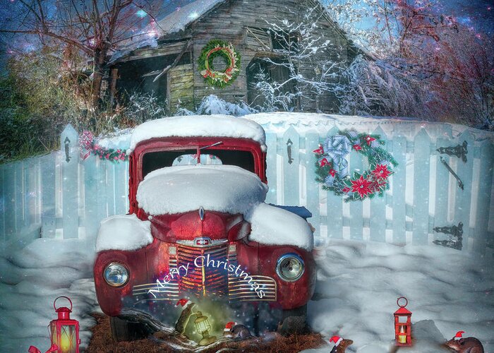 Barns Greeting Card featuring the photograph Merry Mice at Christmastime by Debra and Dave Vanderlaan