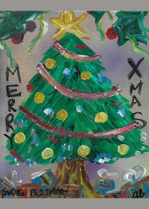Holidays Greeting Card featuring the painting Merry X-Mas by Andrew Blitman