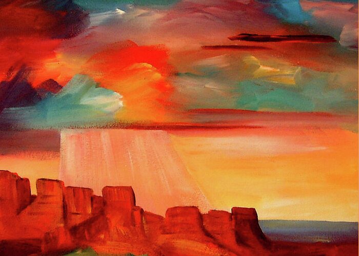 Landscape Greeting Card featuring the painting Mesa Glory by Jim Stallings