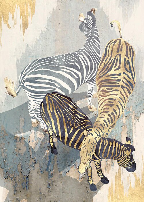 Digital Greeting Card featuring the digital art Metallic Zebras by Spacefrog Designs