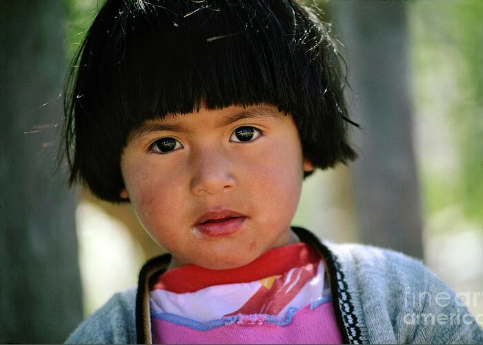 Mexican Indian Girl with Bangs in Tijuana Greeting Card by Wernher Krutein