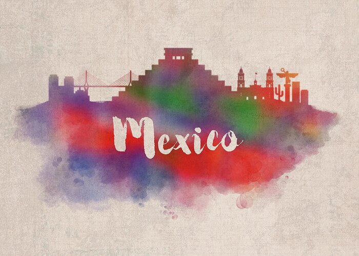 Mexico Greeting Card featuring the mixed media Mexico North America Watercolor City Skyline by Design Turnpike