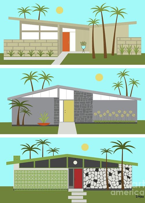 Mid Century Modern Greeting Card featuring the digital art Mid Century Modern Houses by Donna Mibus