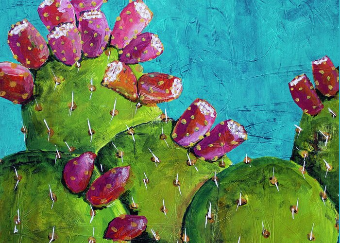 Prickly Pear Greeting Card featuring the painting Midnight Prickly Pear II by Robin Valenzuela