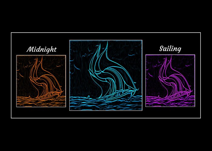Cool Art Greeting Card featuring the digital art Midnight Sailing Triptych by Ronald Mills