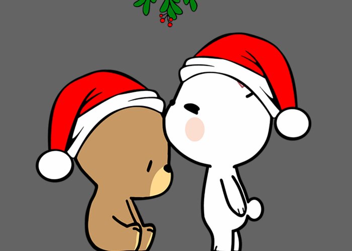 Milk Mocha Bear Kissing Underneath The Mistletoe Christmas Greeting Card by  Rosamd Bogda