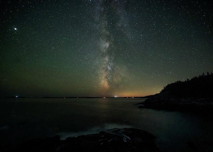 Acadia Greeting Card featuring the photograph Milky Way over Acadia by GeeLeesa