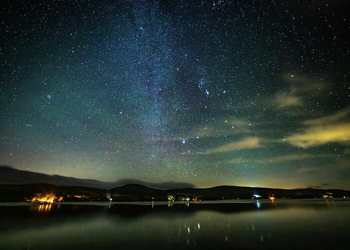 Canadarago Lake Greeting Card featuring the photograph Milky Way over Canadarago Lake by Kevin Suttlehan