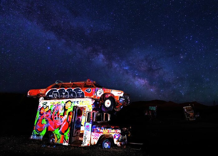 America Greeting Card featuring the photograph Milky Way Over Mojave Graffiti Art 1 by James Sage