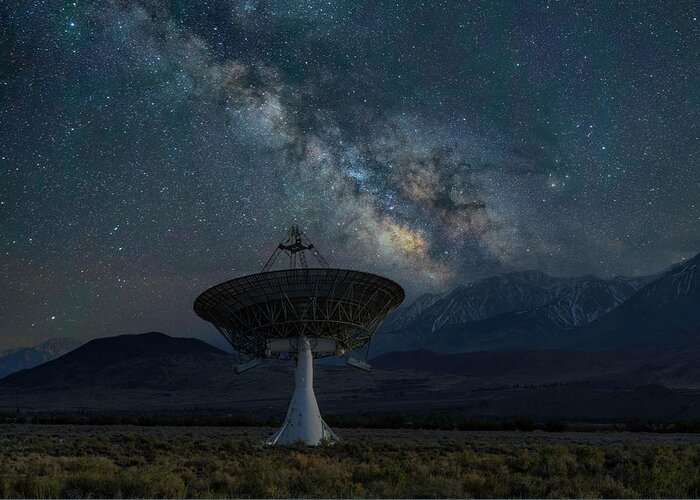 Milky Way Greeting Card featuring the photograph Milky Way Over Radio Telescope by Lindsay Thomson
