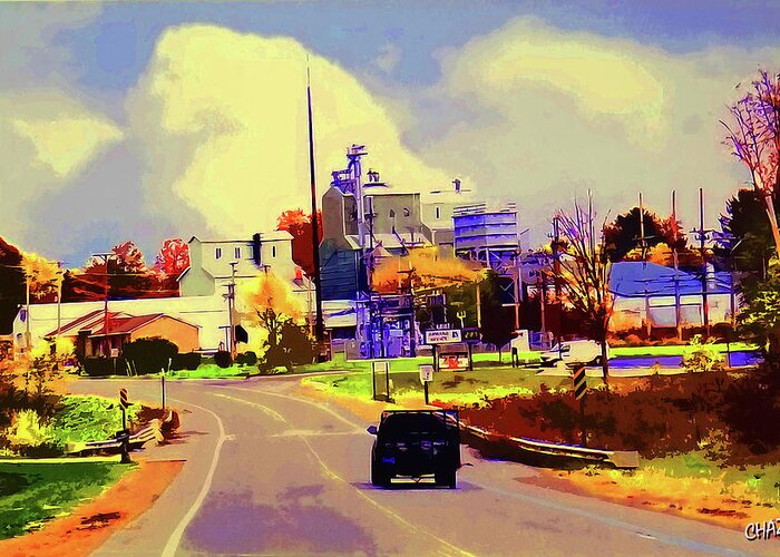 Factories Greeting Card featuring the painting Mill Town USA by CHAZ Daugherty