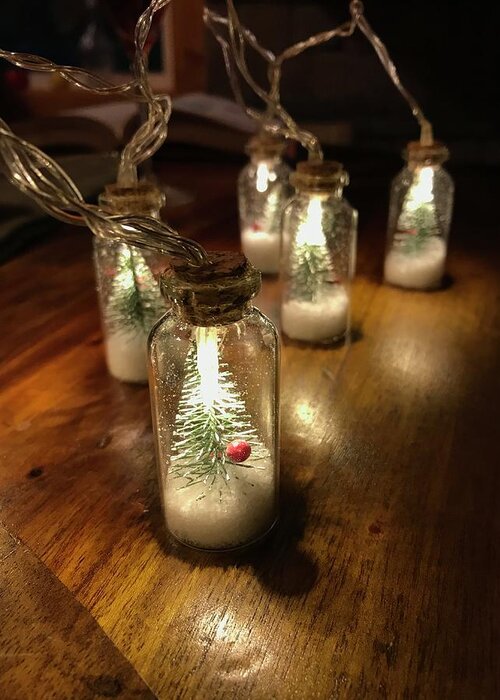 Bottle Greeting Card featuring the photograph Mini Bottled Tree Lights by Brenna Woods