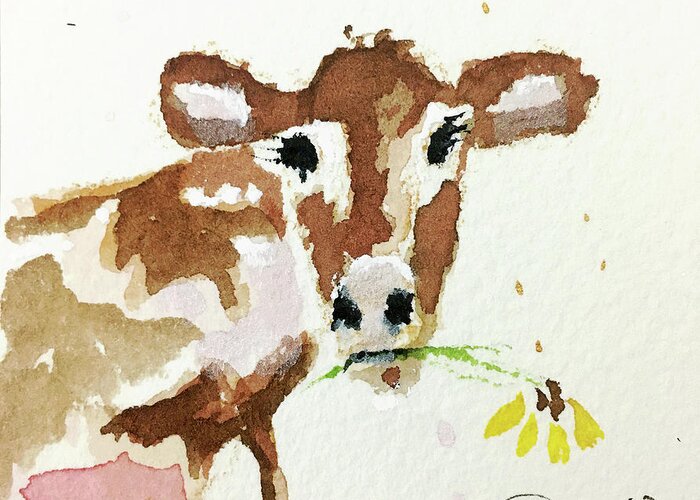 Cow Greeting Card featuring the painting Mini Cow 7 by Roxy Rich