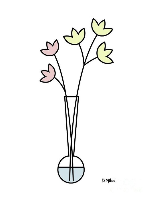 Minimalistic Design Greeting Card featuring the digital art Minimal Plant in Vase 3 by Donna Mibus
