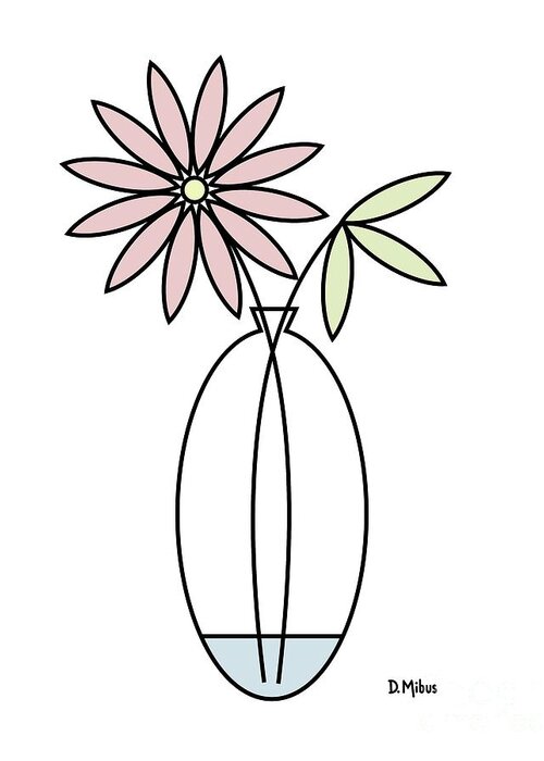 Minimalistic Design Greeting Card featuring the digital art Minimal Plant in Vase 4 by Donna Mibus