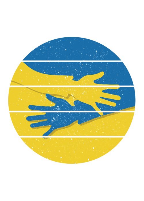 Peace Greeting Card featuring the digital art Minimalist Hands Support Ukraine, Ukraine Lives Matter Save Ukraine T-shirt, Retro Vintage Sunset by Mounir Khalfouf