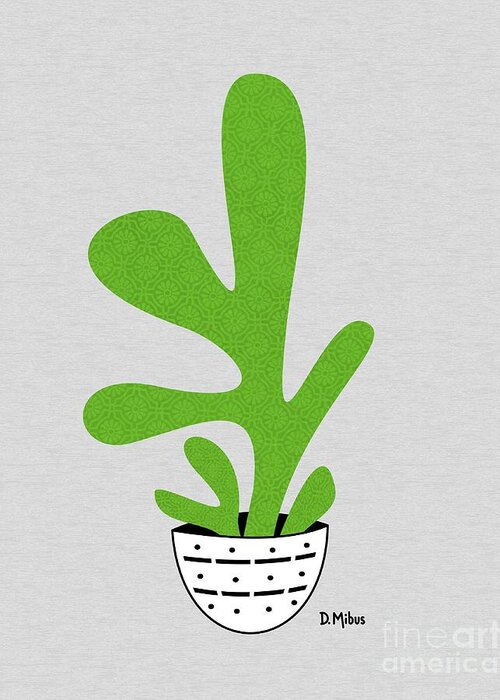 Minimal Greeting Card featuring the mixed media Minimalistic Green Potted Plant by Donna Mibus