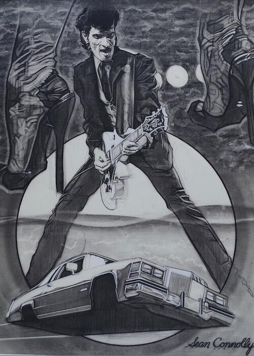 Charcoal Pencil Greeting Card featuring the drawing Mink DeVille by Sean Connolly