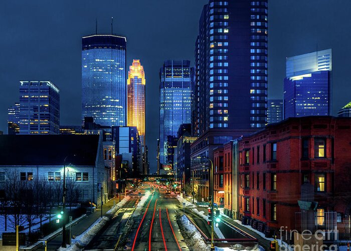 Minneapolis Greeting Card featuring the photograph Minneapolis at Night by Bill Frische