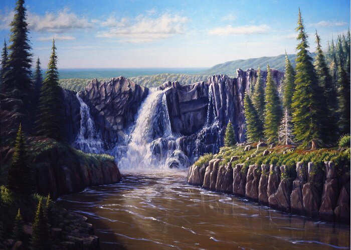 Landscape Greeting Card featuring the painting Minnesota's High Falls by Rick Hansen