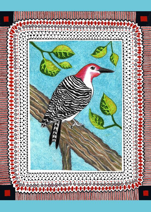 Red Headed Woodpecker Greeting Card featuring the drawing Mississippi Woodpecker by Lorena Cassady