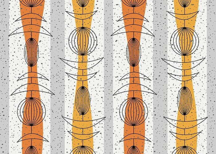 Mid Century Modern Greeting Card featuring the digital art Mobiles Fabric in Orange by Donna Mibus