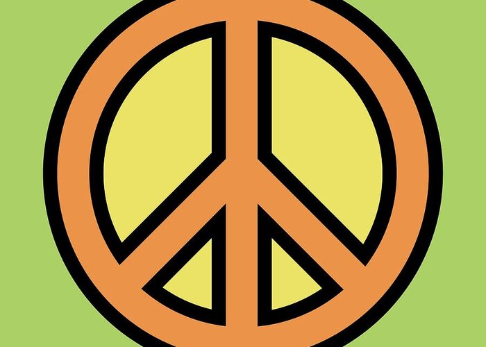 Mod Greeting Card featuring the digital art Mod Peace Symbol on Green by Donna Mibus