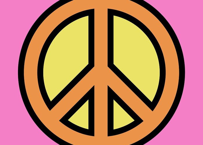 Mod Greeting Card featuring the digital art Mod Peace Symbol on Pink by Donna Mibus