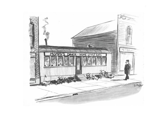 Captionless Greeting Card featuring the drawing Mommy's Diner by Warren Miller