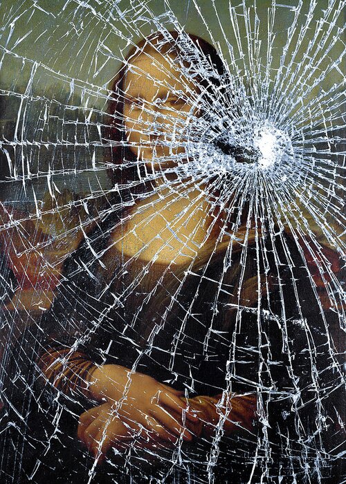 Accident Greeting Card featuring the digital art Mona Lisa Shattered Repost by Brian Carson