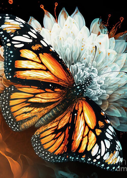 Monarch Butterfly Greeting Card featuring the painting Monarch Dahlia Explosion by Tina LeCour