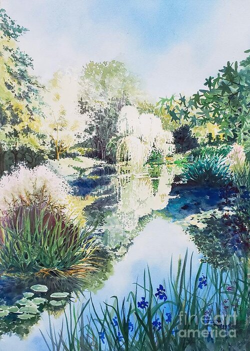 Monet Greeting Card featuring the painting Monet's pond by Merana Cadorette