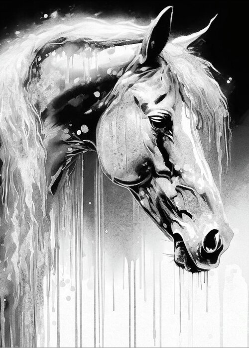 Abstract Greeting Card featuring the digital art Monochrome Abstract Horse Portrait - 02309 by Philip Preston