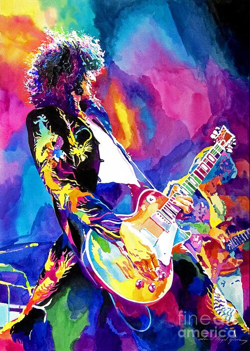 Jimmy Page Artwork Greeting Card featuring the painting Monolithic Riff - Jimmy Page by David Lloyd Glover