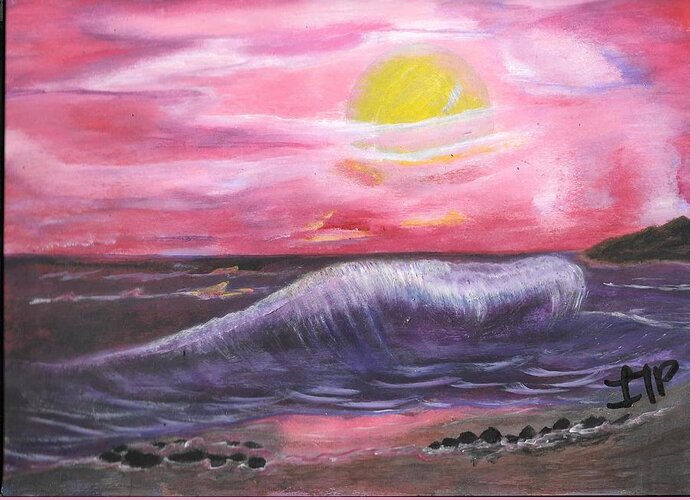 Wave Greeting Card featuring the painting Monster Wave by Esoteric Gardens KN