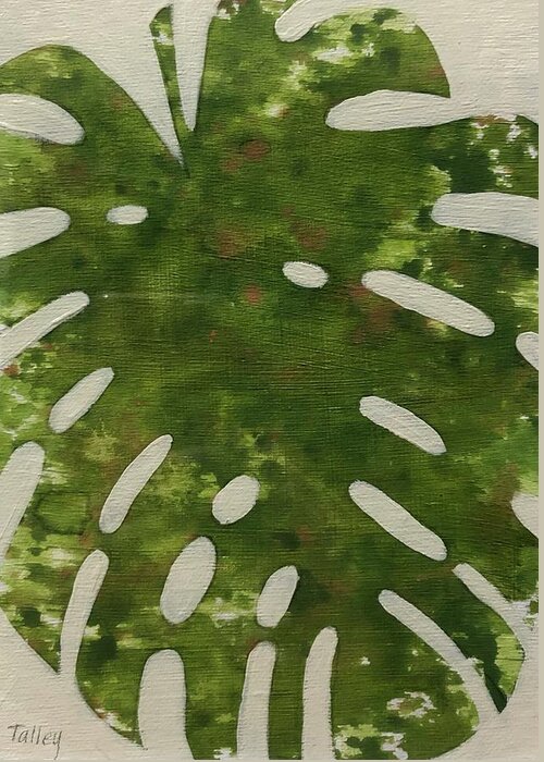 Monstera Dark Palm Abstract Leaf Swiss Cheese Plant Tropical Blooming Drips Greeting Card featuring the painting Monstera Dark by Pam Talley