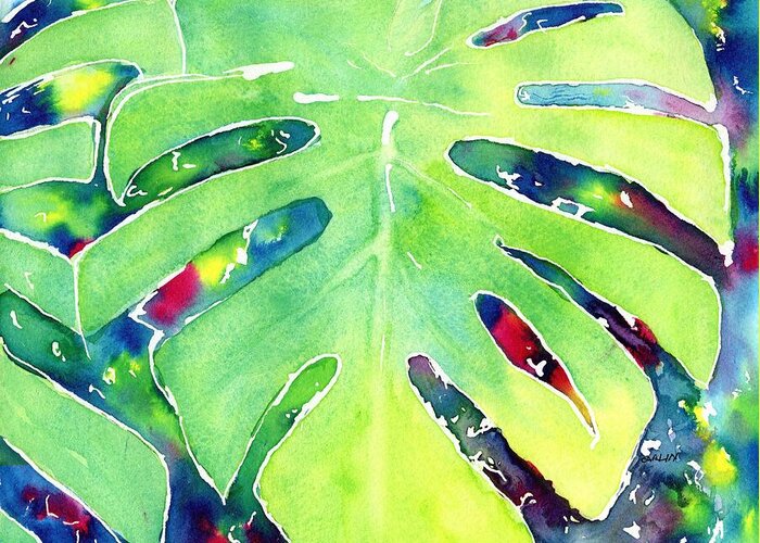 Leaf Greeting Card featuring the painting Monstera Tropical Leaves 1 by Carlin Blahnik CarlinArtWatercolor