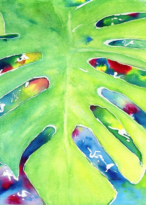 Leaf Greeting Card featuring the painting Monstera Tropical Leaves 2 by Carlin Blahnik CarlinArtWatercolor