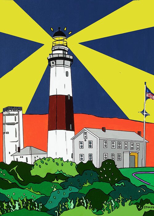 Montauk Point Lighthouse Longisland Eastend Greeting Card featuring the painting Montauk Light House by Mike Stanko