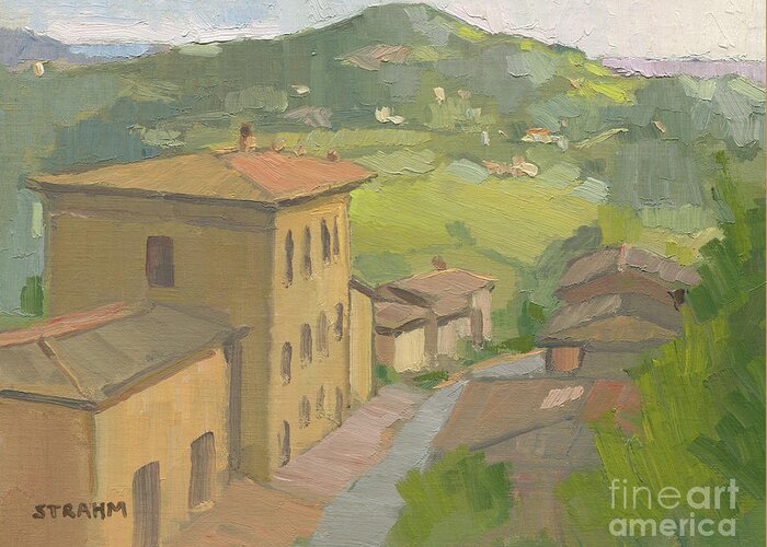 Montepulciano Greeting Card featuring the painting Montepulciano evening - Montepulciano, Italy by Paul Strahm